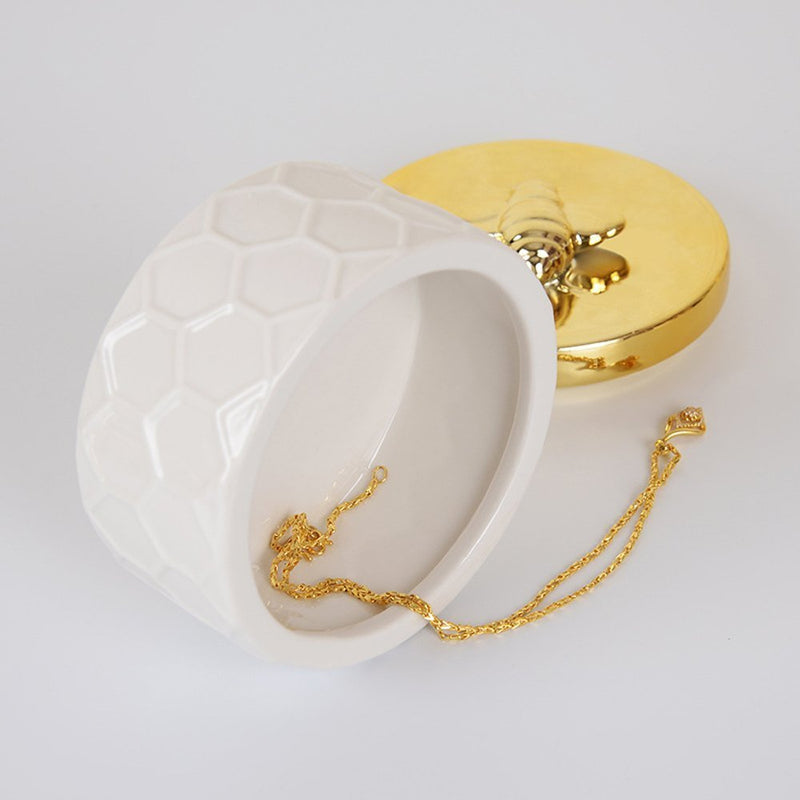 [Australia] - Ceramics Jewelry Box w/Accessories Organizer Storage Tank Container (Bee Lid) Bee Lid 