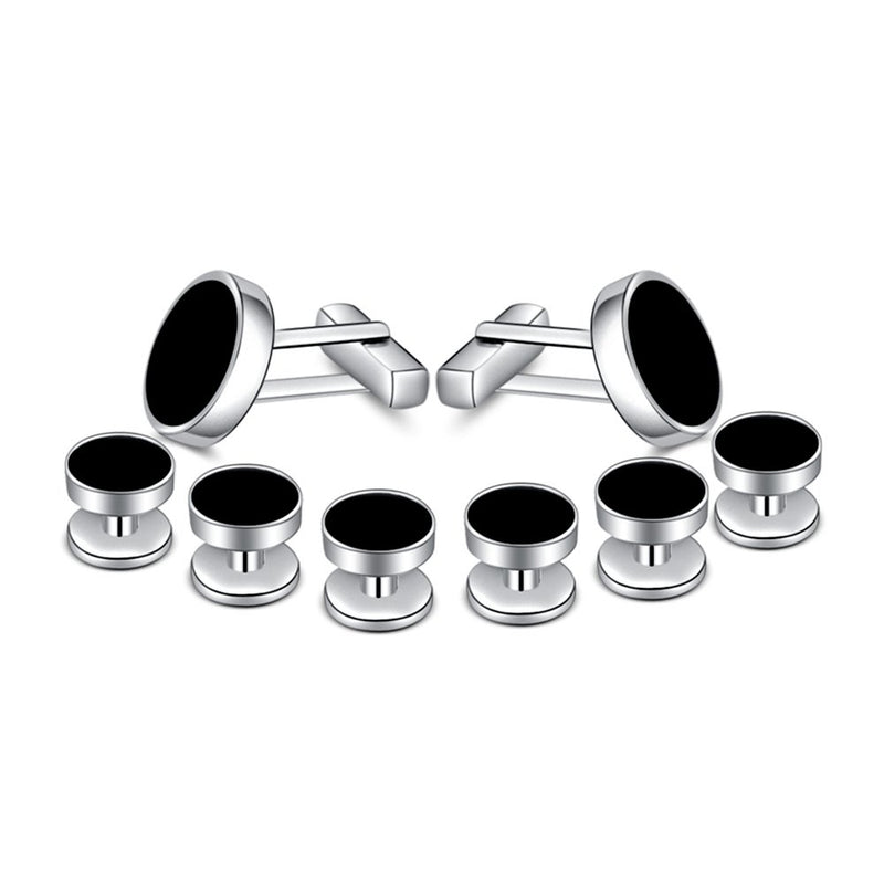 [Australia] - MERIT OCEAN Mens Onyx Cufflinks and Studs Set Silver Black Cufflinks for Men Tuxedo Shirts Business Wedding Gift Black onyx 
