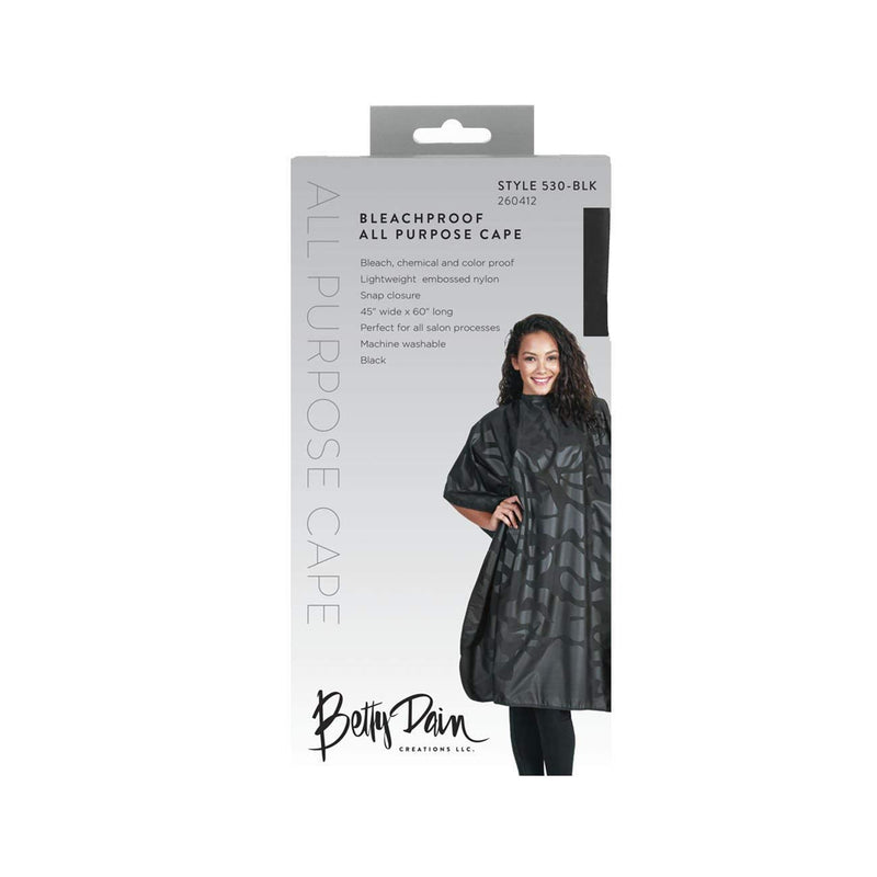 [Australia] - Betty Dain Bleach-proof All Purpose Styling Cape, Material Defends Against Bleach Stains, Color Proof, Chemical Proof, Waterproof, Lightweight Embossed Nylon, Black 