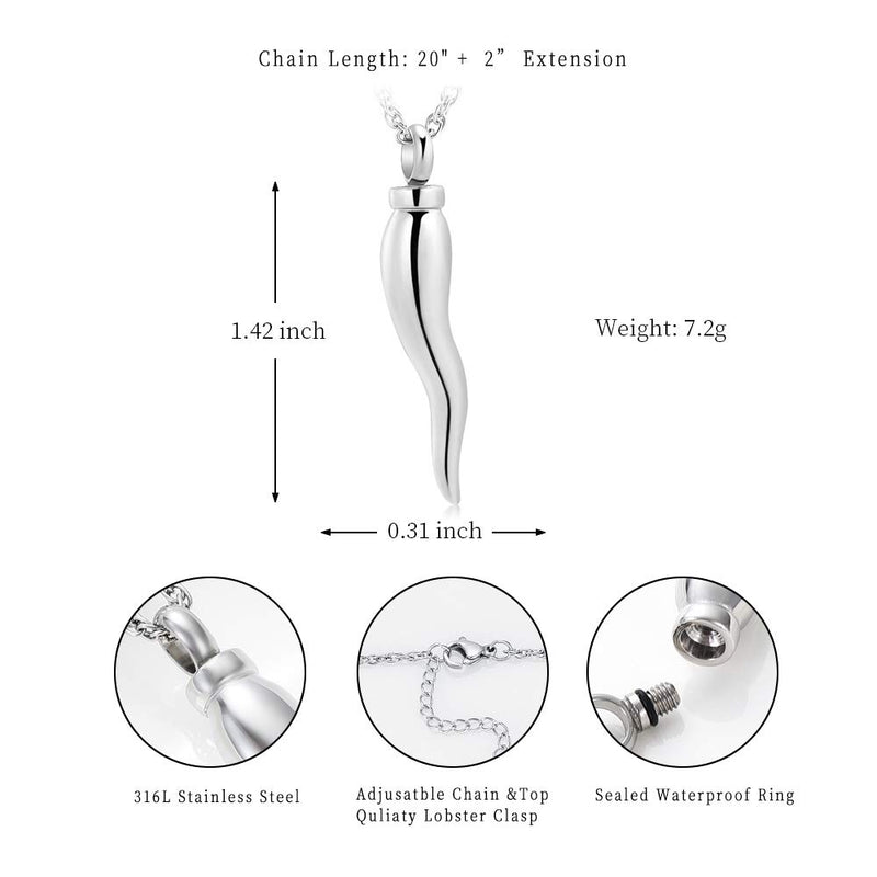 [Australia] - shajwo Cremation Jewelry Urn Necklaces for Ashes Italian Horn Urn Pendant Memorial Keepsake Jewelry for Human Men Women Silver 