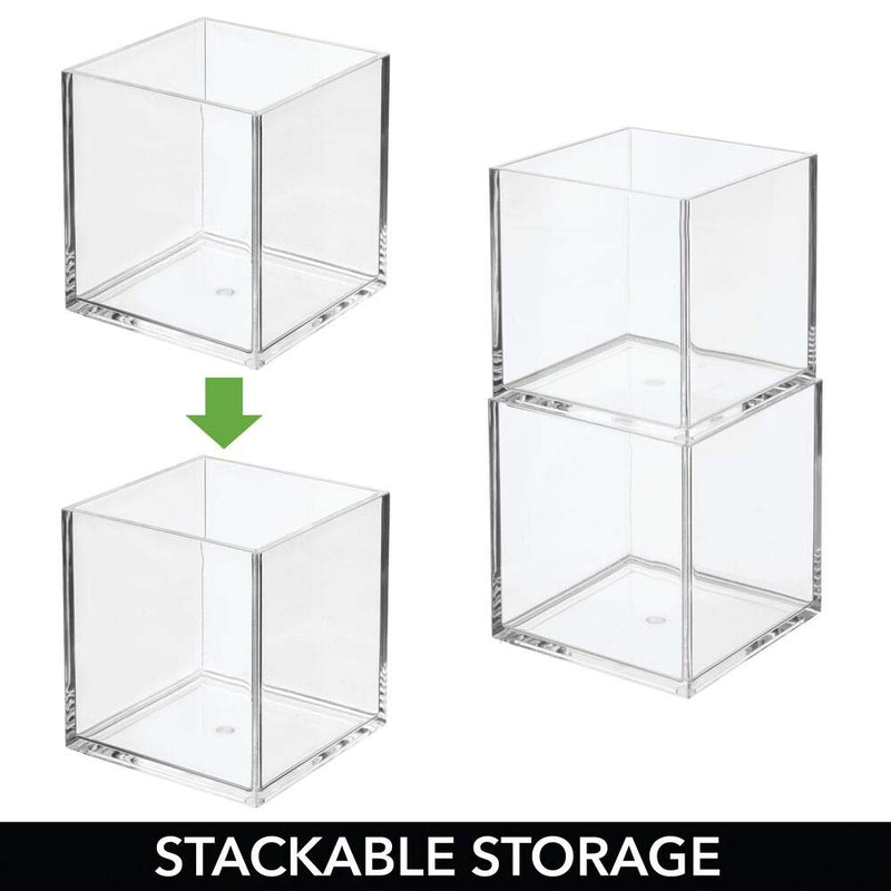 [Australia] - mDesign Plastic Square Makeup Organizer for Bathroom Drawers, Vanity, Countertop - Storage Bins for Eyeshadow Palettes, Lipstick, Lip Gloss, Blush, Concealers, Hair Ties - 4" Square, 3 Pack - Clear 4 x 4 x 4 