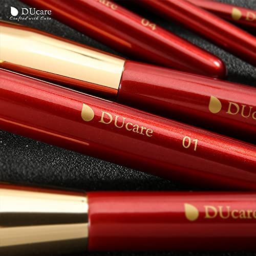 [Australia] - DUcare Makeup Brushes Red 10 Piece Makeup Brush Set with Case Premium Synthetic Hairs Kabuki Foundation Blending Eye Cosmetic Brushes Kit 10PCS 