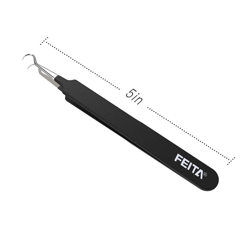 [Australia] - Blackhead Acne Extraction Tweezers - FEITA Pro & Surgical-Grade Stainless Steel Bend Curved Comedone Extractor Tweezer Tool for Remove Whitehead and Clogged Pores, Pimple - Black 