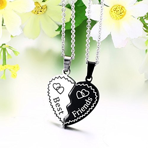 [Australia] - VQYSKO Heart Pendant Necklace for Couples, Stainless Steel Necklace Set for Best Friends, BFF, Frienship Half Heart 