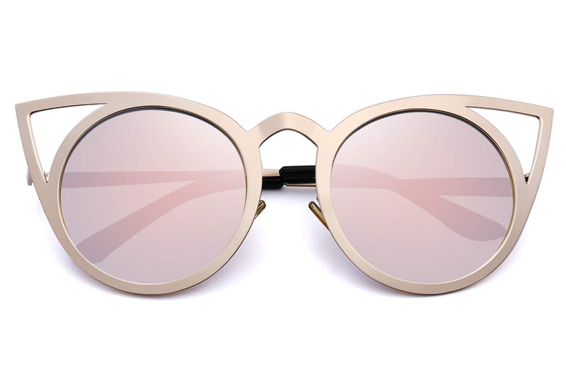 [Australia] - MERRY'S Cat Eye Sunglasses Round Metal Cut-Out Flash Mirror Lens Sun glasses S8064 Pink 50 Millimeters 