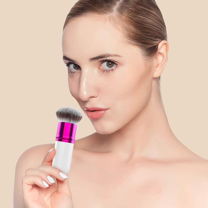 [Australia] - Luxspire Foundation Brush, Flat Kabuki Makeup Brush, Face Powder Brush for BB Cream, Blush, Foundation, Flawless Powder Cosmetics Concealer Face Brush, White & Red 