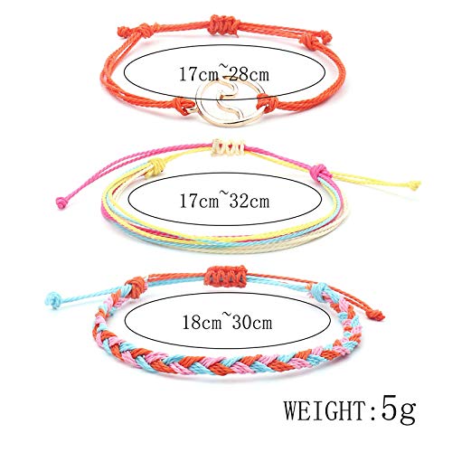 [Australia] - SUNSH 3PCS Handmade Braided Woven Anklet Bracelets for Women Girls Wave Charm Hippie Boho Beach Surf Friendship Bracelet Wax String Adjustable Mom Daughter Sister Friends Gifts Pink 