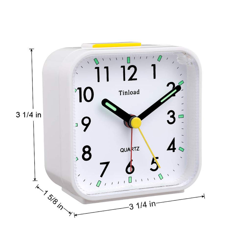 [Australia] - Tinload Small Battery Operated Analog Alarm Clock Silent Non Ticking, Ascending Beep Sounds, Snooze,Light Functions, Easy Set(White) White 