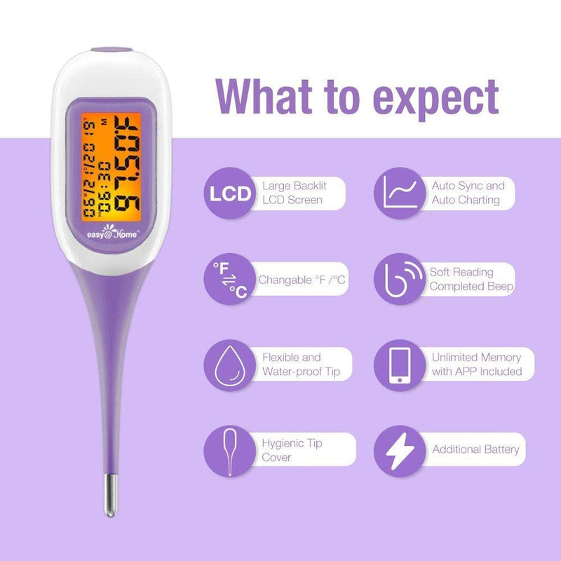 [Australia] - Easy@Home Smart Basal Thermometer, Large Screen and Backlit, Period Tracker with Premom (iOS & Android) - Auto BBT Sync, Charting, Coverline, Accurate Fertility Prediction EBT-300 Purple 