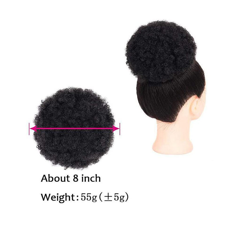 [Australia] - Synthetic Afro Puff Drawstring Ponytail Short Kinky Curly Hair Bun Extension Clip in Ponytail Hairpieces Short Curly Updo Hair Afro Bun Afro Chignon for Women Lady Girls (Black 8Inch) 