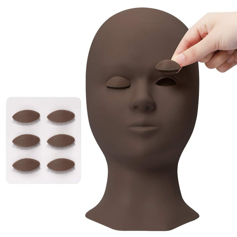 [Australia] - Lash Mannequin Head with 4 Pairs Removable Eyelids Eyelash Mannequin Extension Practice Head Rubber Model Head Set for Training Makeup Complexional Realistic Skin by GEMERRY (Dark Brown Set) Dark brown Set 