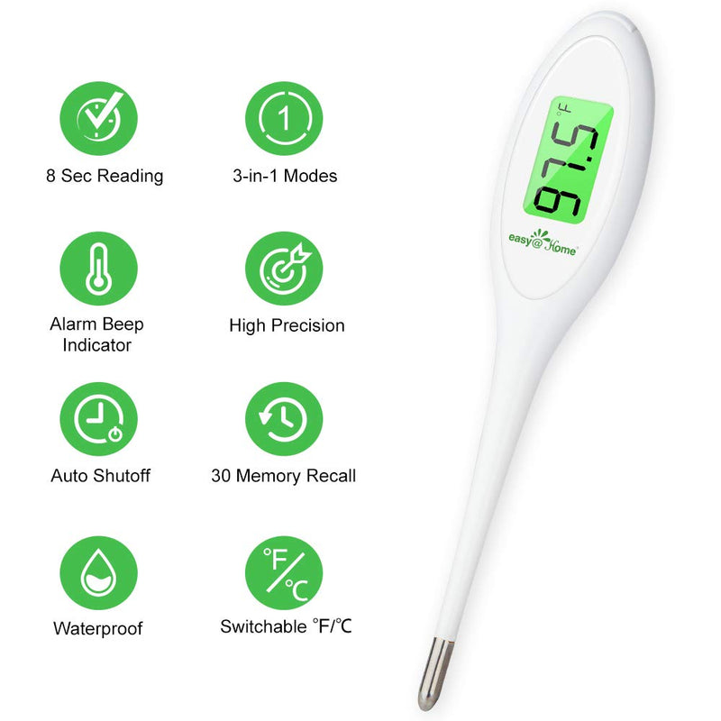 [Australia] - 8 Sec Fast Reading Easy@Home Digital Oral Thermometer for Adult, Kid and Baby, Oral, Rectal and Underarm Temperature Measurement for Fever with Two-Color LCD Display Backlit and Alarm EMT-A12 