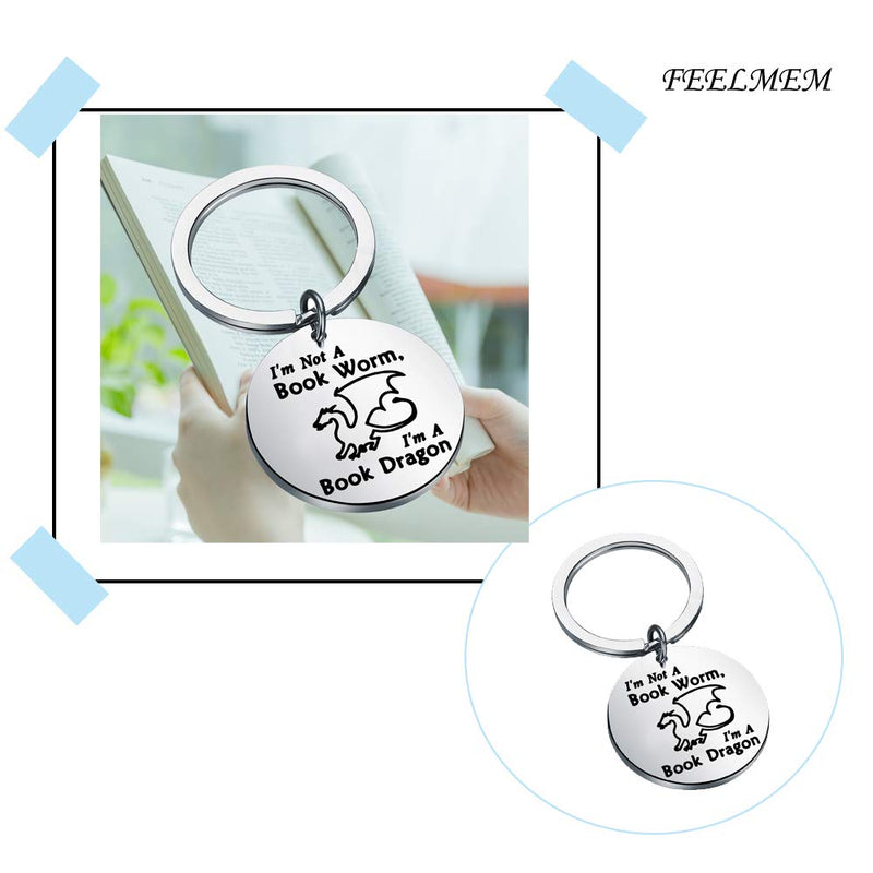 [Australia] - FEELMEM Book Lover Gift Reading Lover Gift Book Keychain I'm Not A Book Worm I'm A Book Dragon Literary Reading Jewelry Book Club Keyring Gift for Book Lover Reader Bibliophile Librarian silver 