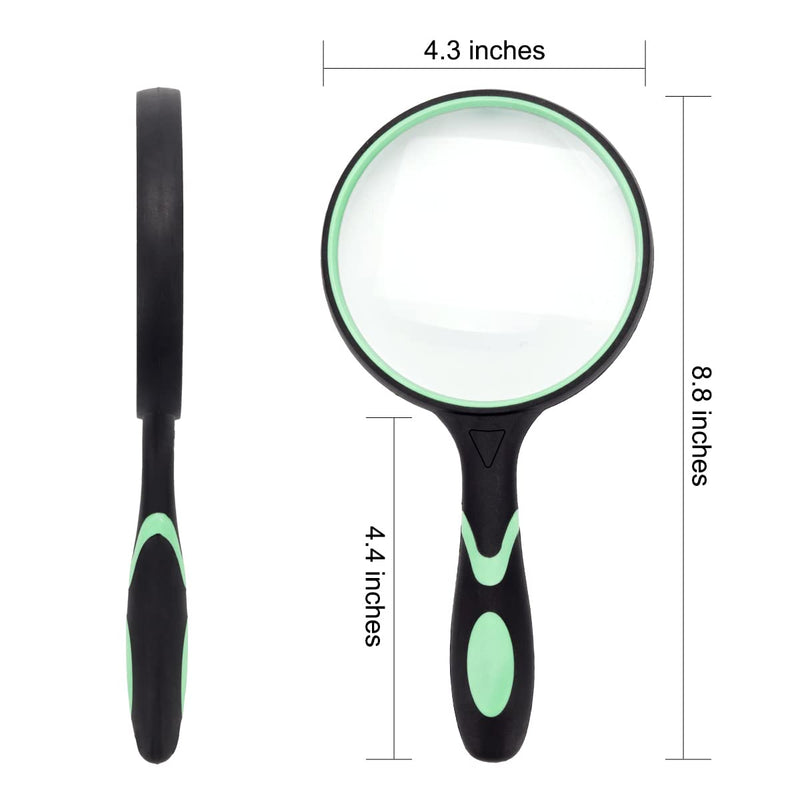 [Australia] - Large Magnifying Glass 10X Handheld Reading Magnifier for Seniors & Kids - 100MM 4INCHES Real Glass Magnifying Lens for Book Newspaper Reading, Insect and Hobby Observation, Classroom Science (GREEN) 