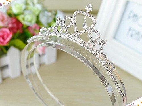 [Australia] - Girl's Heart-Shape Rhinestone Princess Crown Headband Bridal Tiara Party Headwear Hair Accessory for Girls Children, Silver 