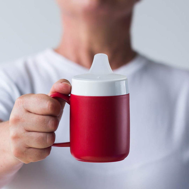 [Australia] - Ornamin Mug with Internal Cone 140 ml Red with Spouted Lid with small opening (model 207 + 806) | drinking aid, thermo mug, feeding cup 