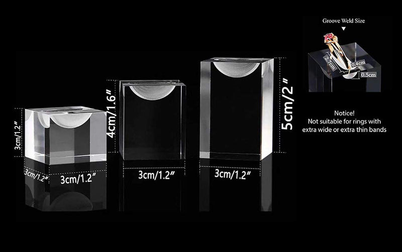[Australia] - Clear Acrylic Display Stands for Rings High Grade Shiny Blocks Trade Show Exhibit Photo Props 3PC Set 3-pc Ring Holder 