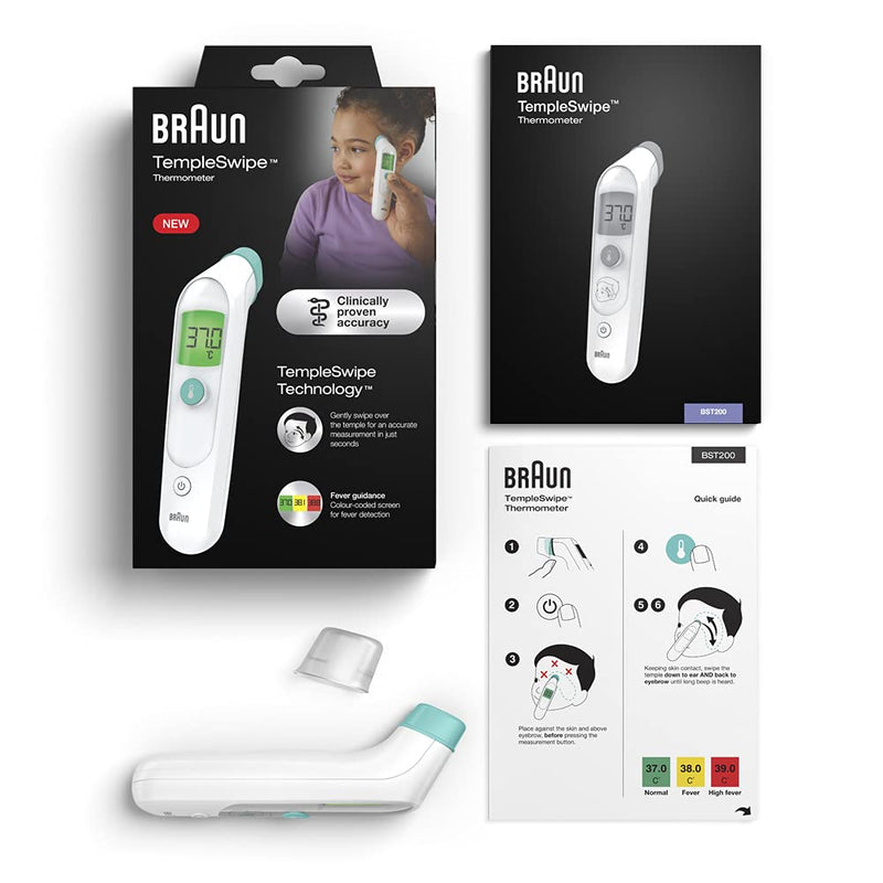 [Australia] - Braun TempleSwipe Forehead Thermometer (colour-coded temperature display, safe, hygienic, fast, clinically accurate, gentle, easy to use, for all ages) BST200 single 