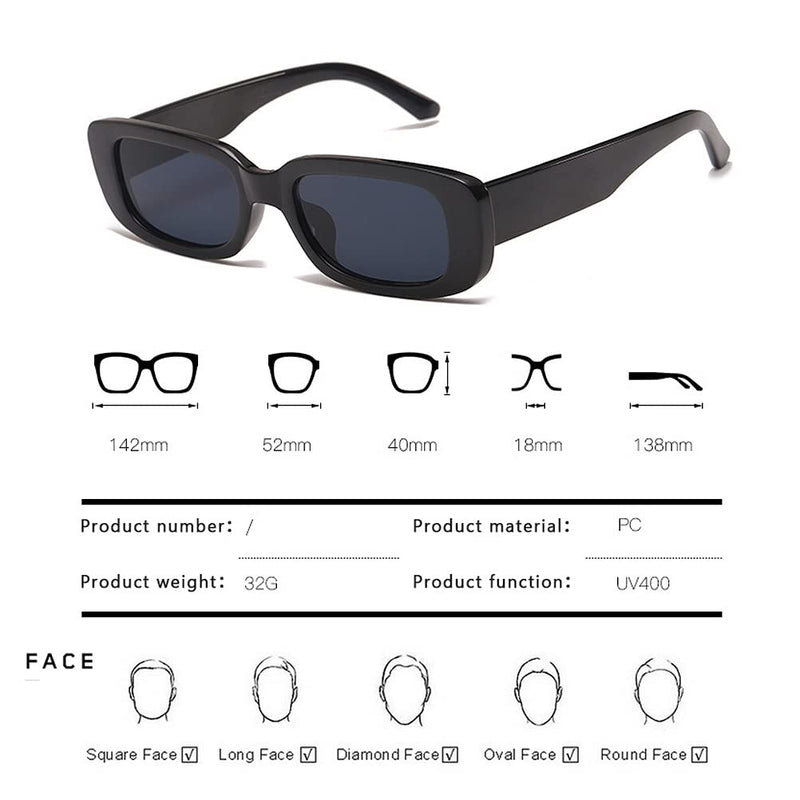 [Australia] - 2 Pieces Square Rectangle Sunglasses, Fashion Retro Glasses, UV 400 Protection Driving Eyewear for Women Men 