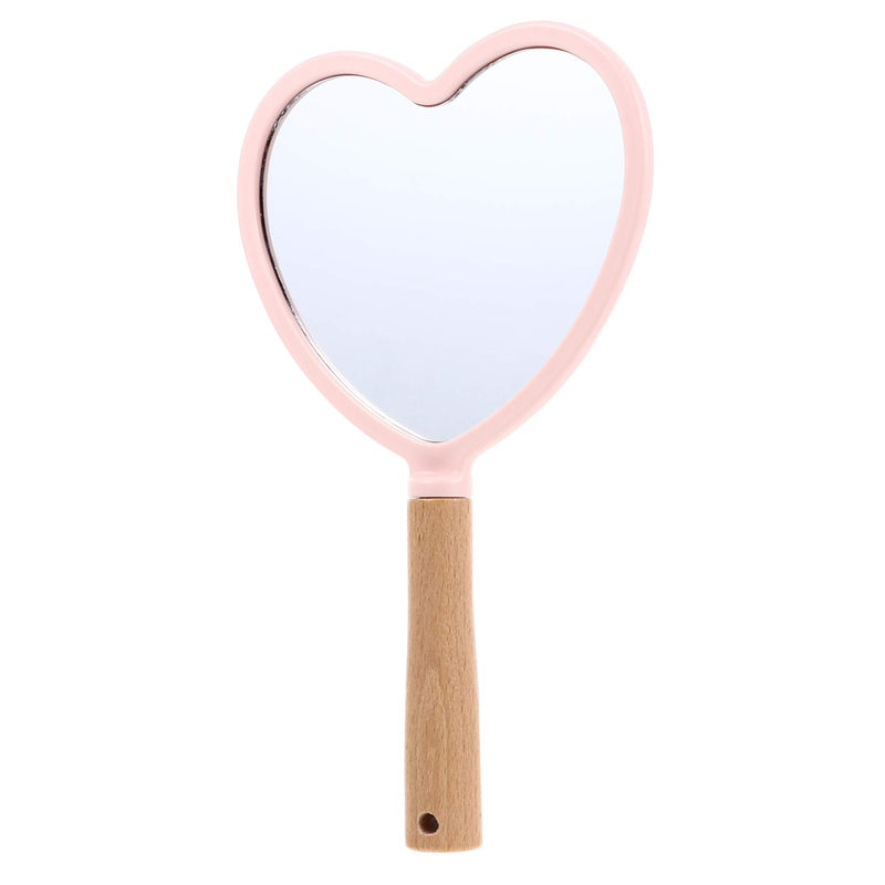 [Australia] - Lurrose Hand Held Mirror Heart Shape Glass Mirror Portable Cosmetic Mirror with Wooden Handle for Women Purse Pink 