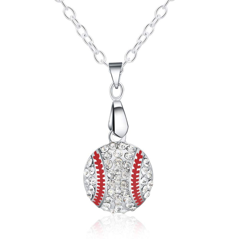 [Australia] - Feximzl Baseball Pendant Necklace & Dangle Earrings Jewelry Set Sport Clear Crystal Fashion Jewelry (Silver Earrings+Necklace) Silver Earrings+necklace 