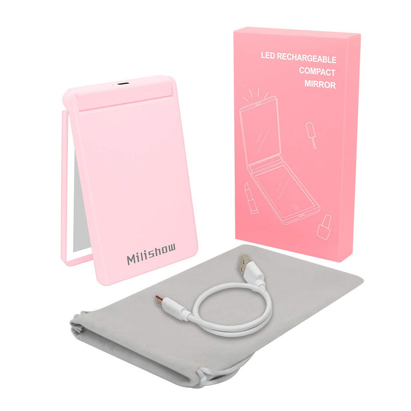 [Australia] - Milishow Compact Mirror with LED light,300°Flip Folding Portable Mirror,1x/3x Magnifying Mirror, Lighted Travel Mirror for Purse,Handbag,Handheld Makeup Mirror Gifts for Women/Birthday Gifts (Pink) Pink 