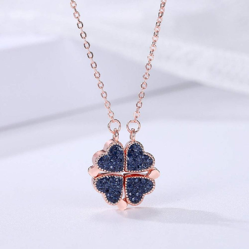 [Australia] - Sterling Silver Heart Shaped and Four Leaf Clover Convertible Pendant Necklace Crystals Jewelry for Women Girls Rose Gold 