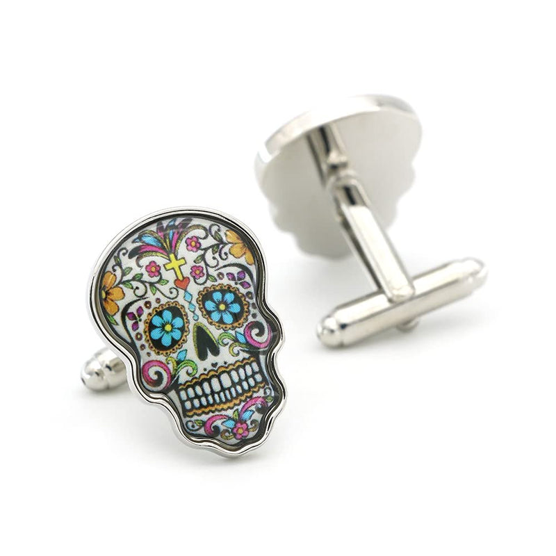 [Australia] - iGame Day Of The Dead Cuff Links Muti-color Brass Material Sugar Skull Design Cufflinks with Gift Box 