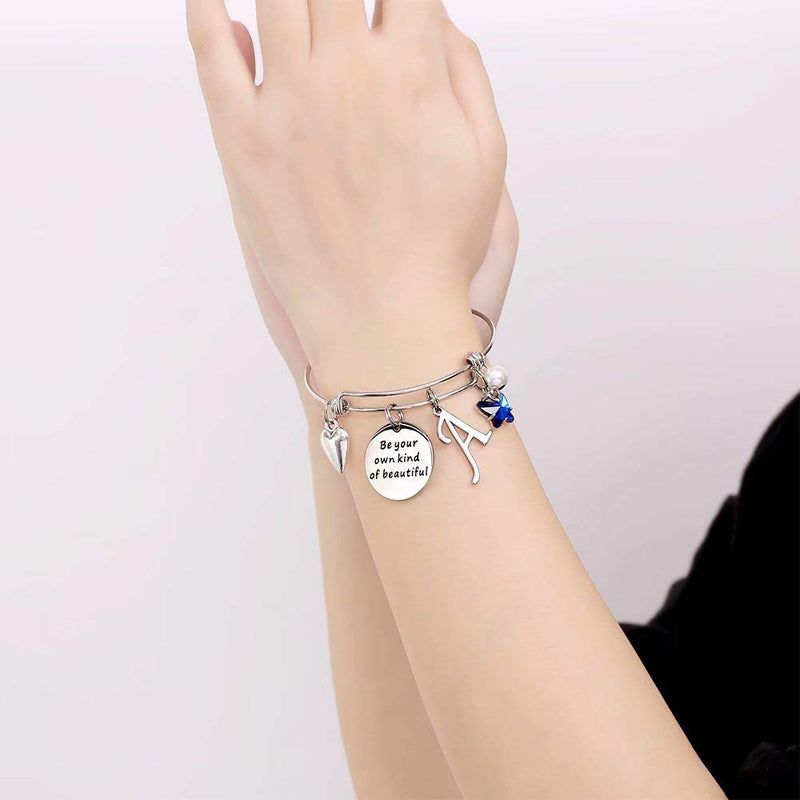 [Australia] - Butterfly Charm Bracelets for Women, Be Your Own Kind of Beautifully Inspirational Bangle Bracelet Expandable 26 Letters Initial Charm Butterfly Bracelets for Women Girls Personalized Jewelry Gifts A 