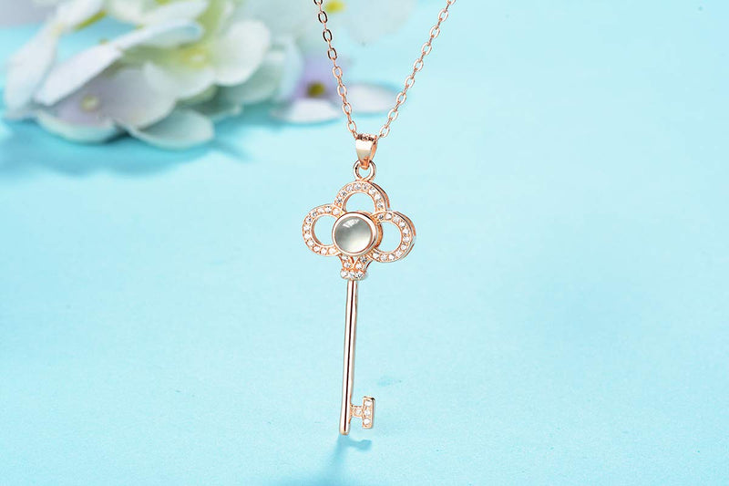 [Australia] - BEAUTY CHARM I Love You Necklace100 Languages Sterling Silver Key Pendant Necklace for Women 2Rose gold 