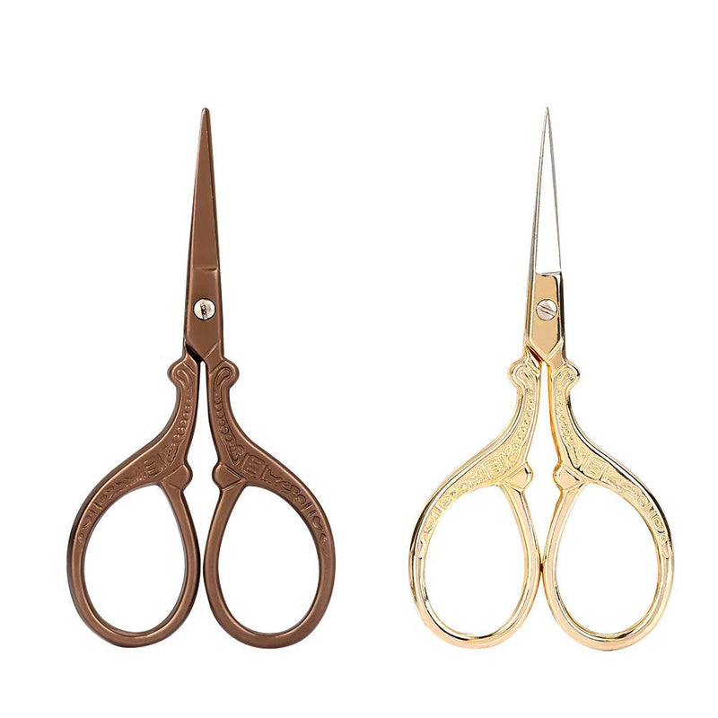 [Australia] - 2Pcs Eyebrow Scissors, Vintage Crane Shaped Stainless Steel Beauty Makeup Scissors for Eyebrows Trim 