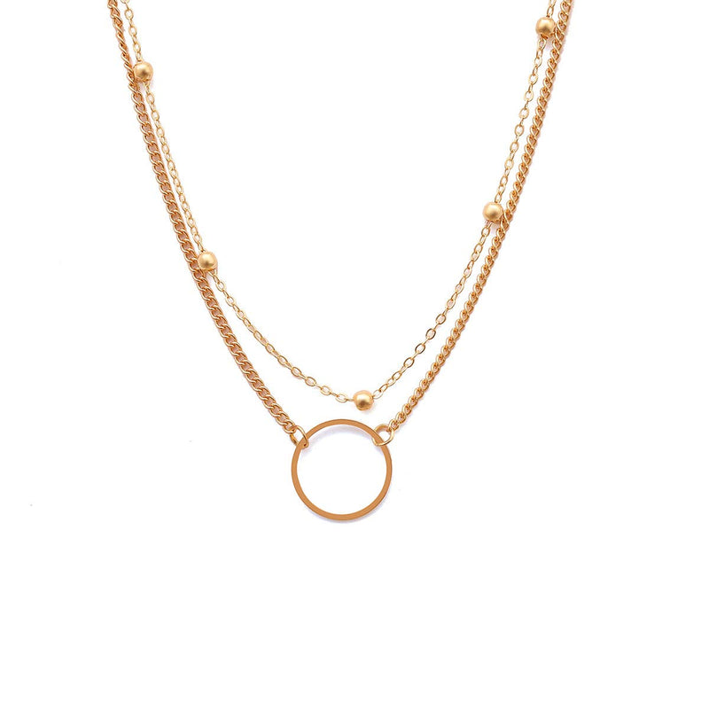 [Australia] - Konpicca 18K Gold Plated Chain Choker Necklace Tiny Pearl Lucky Heart Circle Link Necklace Sets Minimalist Layering Stacking Jewelry for Women Circle double-layered 