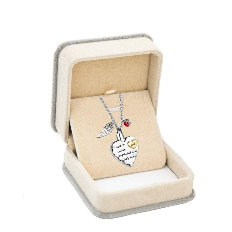 [Australia] - PREKIAR Heart Cremation Urn Necklace for Ashes Angel Wing Jewelry Memorial Pendant and 12 PCS Birthstones No Longer by My Side But Forever in My Heart Dad 