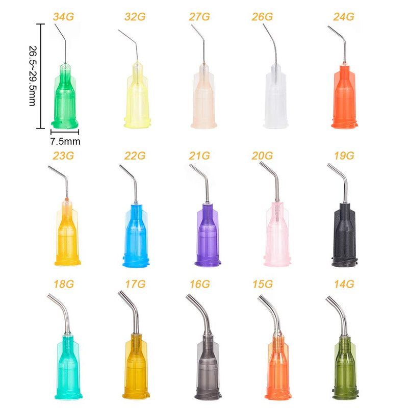 [Australia] - FINGERINSPIRE 120Pcs Blunt Tip Dispensing Needles Pre-Bent Needle Tips -15 Mixed Size 14G-34G for for Oil or Glue Applicator 
