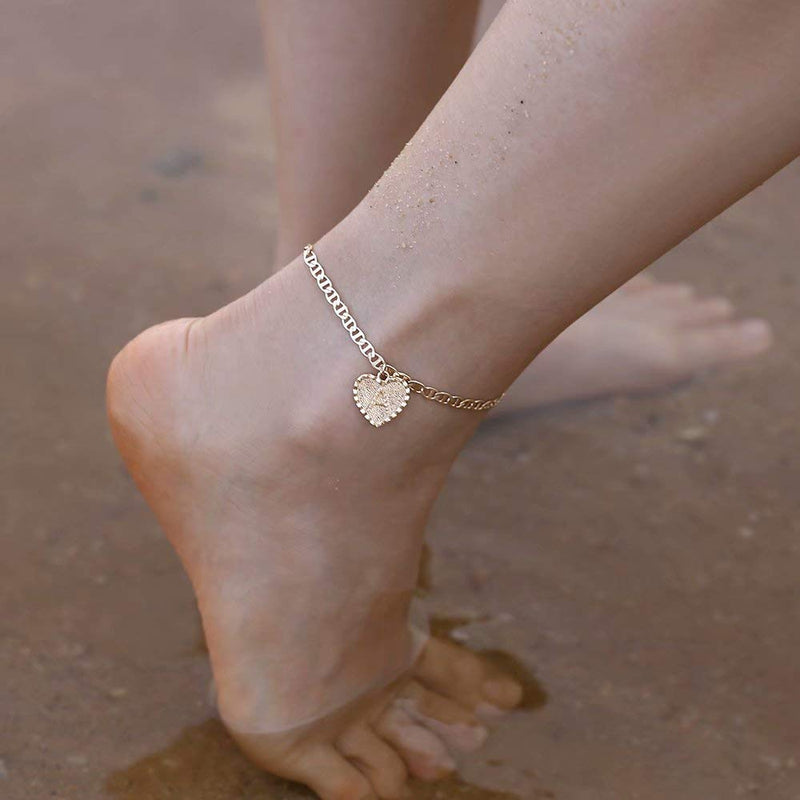 [Australia] - Yesteel Initial Ankle Bracelets for Women, Heart Anklet with Initials Letter Charm Anklets for Women, Cute 14K Gold Plated A-Z Foot Jewelry Anklets for Teens Girls 