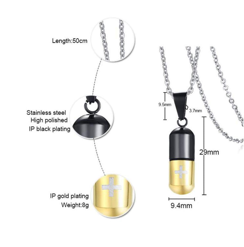 [Australia] - LAFATINA Medical Alert ID Pill Capsule Tube Pendant Necklace, Men's Women Stainless Steel Pill Case Medical Alert Card Holder Pendant Necklace for Boys Girls Old goldblack 