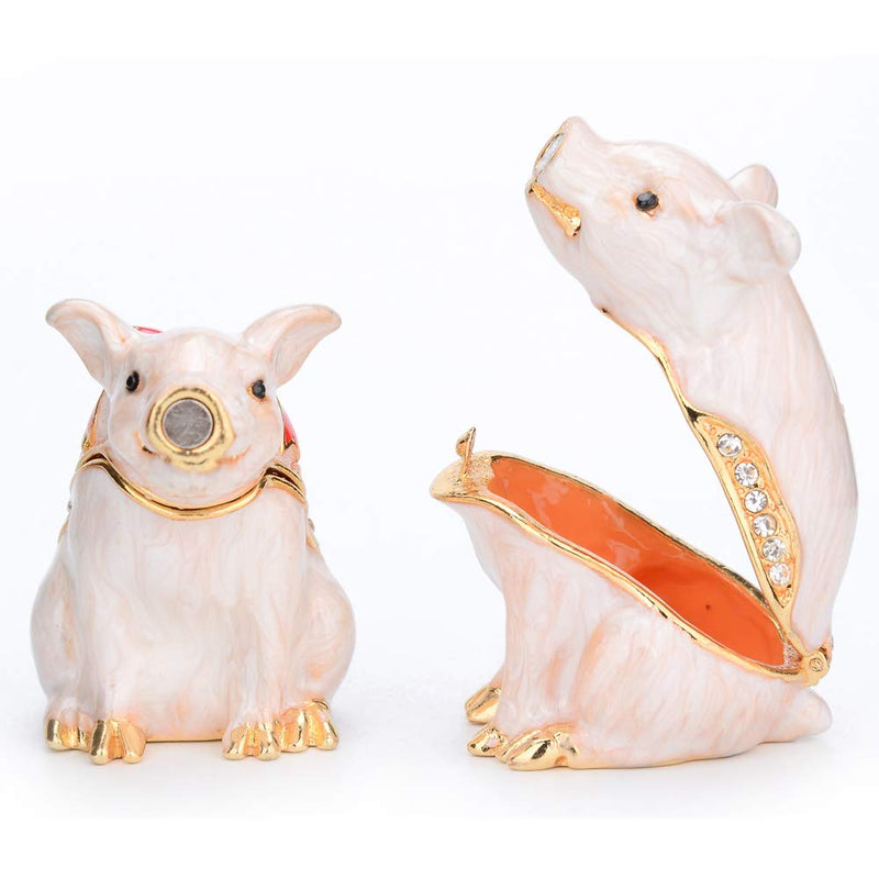 [Australia] - Furuida Trinket Box with Hinged White Cute Pig Hand-Painted Jewelry Box Classic Animal Ornaments Zinc Alloy Figurines Gift for Home Decor 