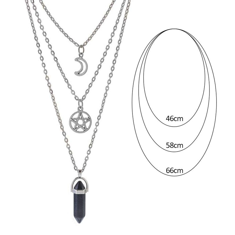 [Australia] - MJartoria Moon Pentagram Necklace Pentacle Chakra Charm Pendant Multi Layer Alloy Chain Choker Necklace Set Gothic Jewelry A-Black stone-3pcs 