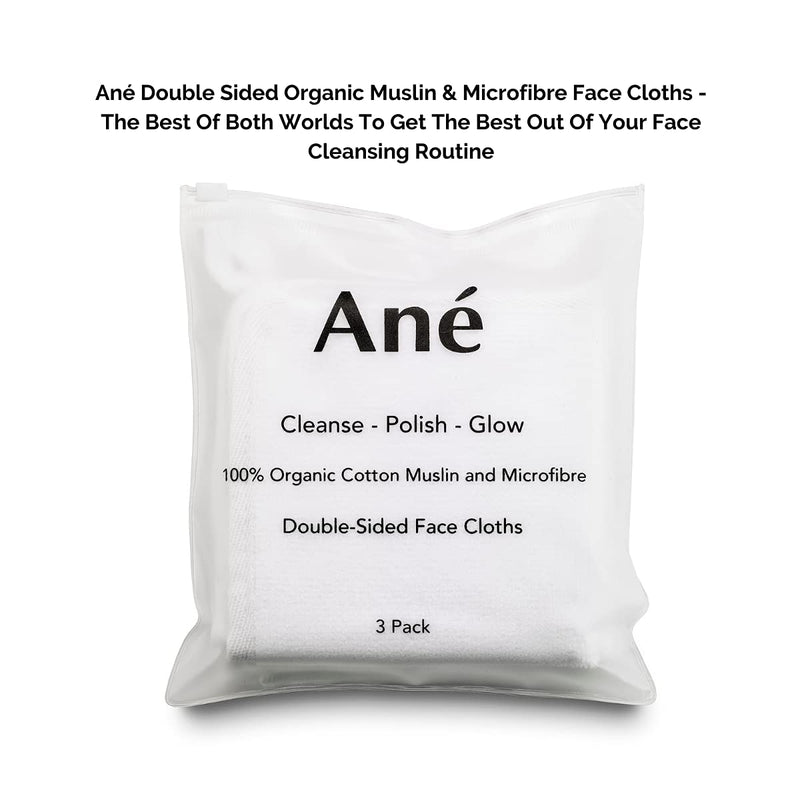 [Australia] - An√© 3 Double Sided Muslin and Microfibre Face Cleansing Cloths - Makeup Removers, Deep Pore Cleansers and Face Exfoliators 