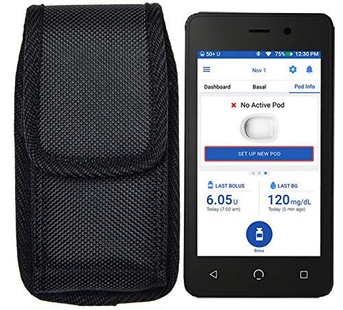 [Australia] - Classic Premium Velcro Pouch Case with Belt Clip for Omnipod Dash Device PDM (Personal Diabetes Manager) (V2-Black) V2-BLACK 