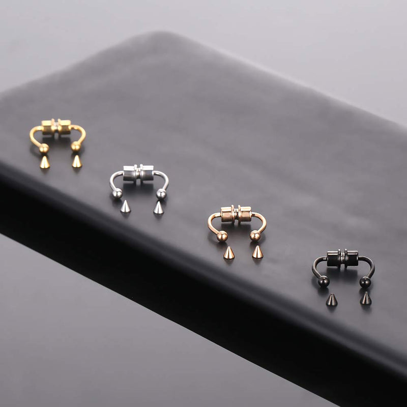 [Australia] - CLASSYZINT Magnetic Septum Fakes Nose Rings Horseshoe Nose Rings Hoops 316L Stainless Steel Reusable Nose Cuff Non Piercing for Women Men Steel 3 Pcs,with Replace Spikes Black-1 pair 