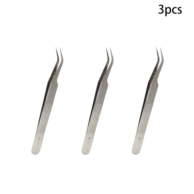 [Australia] - Utoolmart ST-17 High Precision Stainless Steel Micro-magnetic Pointed Tip Tweezer Silver Tone with Card Bag 3 pcs 3pcs 