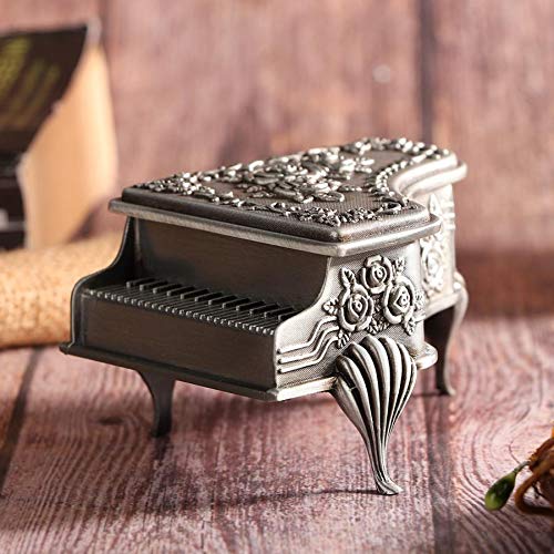 [Australia] - Aimeio Vintage Jewelry Box Metal Treasure Box Antique Piano Shape Metal Jewelry Box Princess Jewelry Makeup Organizer with Flower Carved 