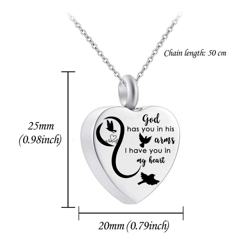 [Australia] - Heart Urn Necklace for Ash with Angel Wing Charm Pendant With 12 Birthstones Cremation Jewelry for Ashes -God Has You in His Arm... December 