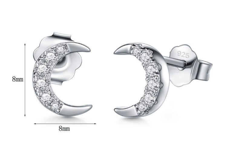 [Australia] - 925 Sterling Silver Stud Earrings, BoRuo Crescent Moon High Polish Tarnish Resistant Earrings CZ Silver Moon 2 