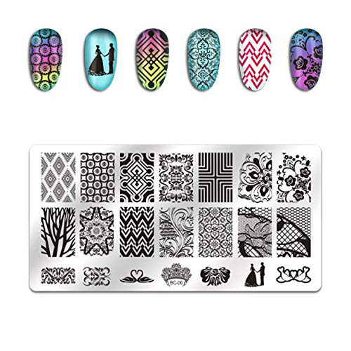 [Australia] - Biutee 5pcs Nail Stamping Plates + 1 Stamper + 1 Scraper Lace Flower Animal Pattern Nail Art Stamp Stamping Template Image Plate Nail Art Stamper Scraper Nails Tool 