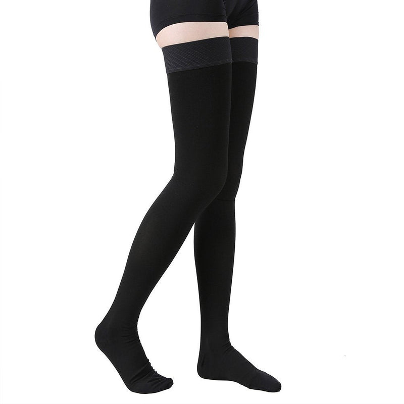 [Australia] - TOFLY® Thigh High Compression Stockings for Women & Men, Closed Toe, Opaque, Firm Support 15-20mmHg Graduated Compression with Silicone Band - Varicose Veins, Swelling, Edema, DVT, Black XL X-Large (1 Pair) 15-20mmhg Close-toe Black 