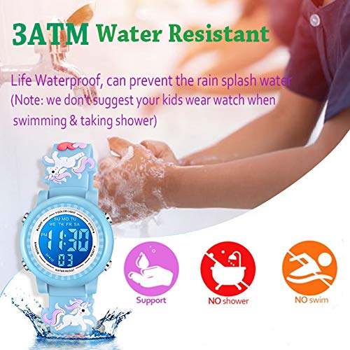 [Australia] - Venhoo Kids Watches 3D Cartoon Waterproof 7 Color Lights Toddler Digital Wrist Watch with Alarm Stopwatch for 3-10 Year Girls Little Child Blue 