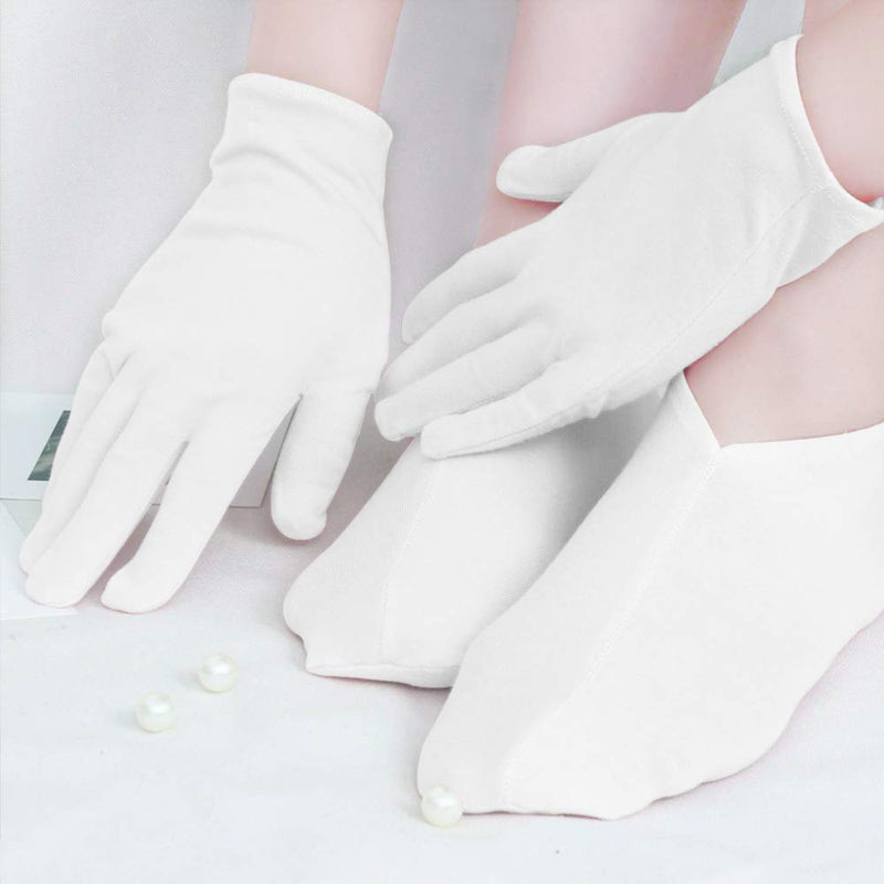 [Australia] - 4 Pairs Moisturising Gloves and 4 Pairs Socks Nabance Moisturising Cotton Gloves Moisture Socks White Hand Gloves for Dry Hands Skin Care and Foot Spa(8 pairs/16pcs) 16 Count (Pack of 1) 