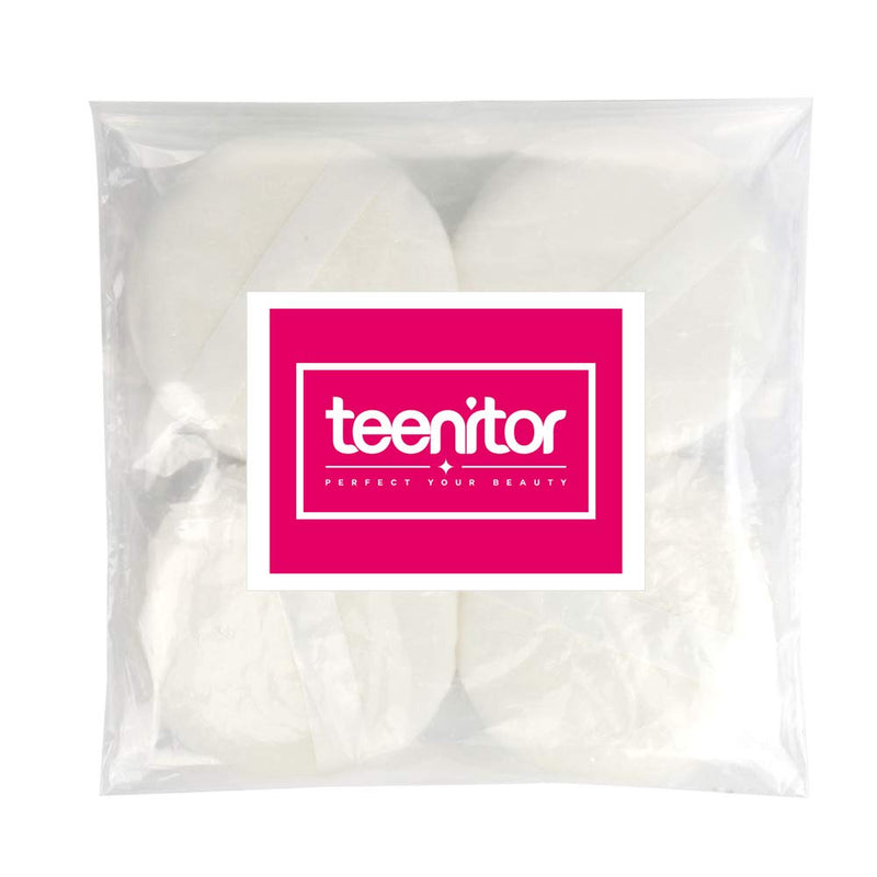 [Australia] - Teenitor 4 Pcs Powder Puff For Body Powder Loose Powder, 4.13 Inch Ultra Soft Large Round Velour Smooth Apply Puff With Ribbon Band Handle 